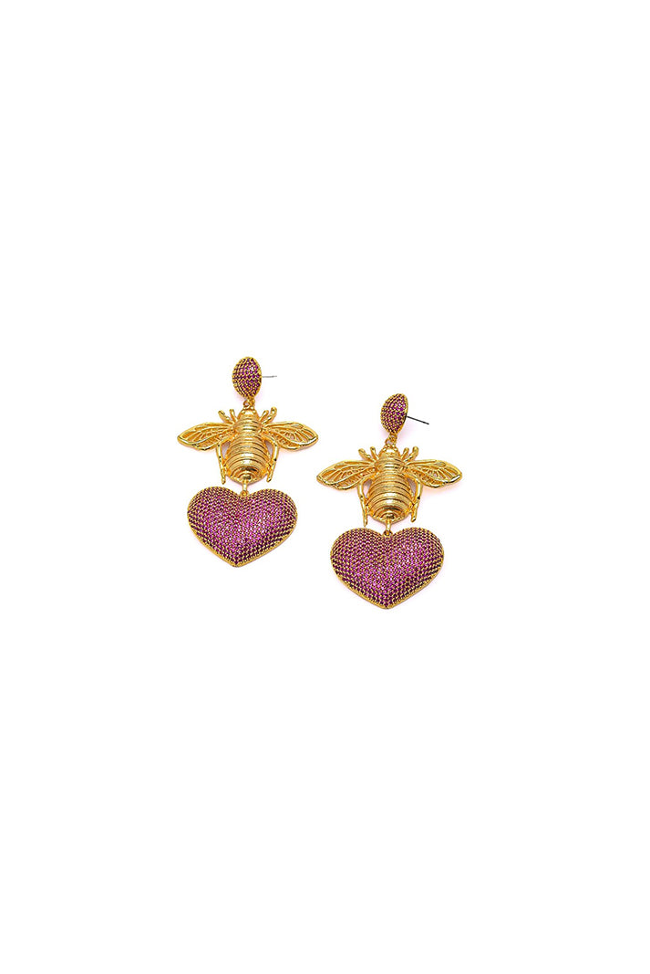 BEE WITH PINK HEART EARRINGS