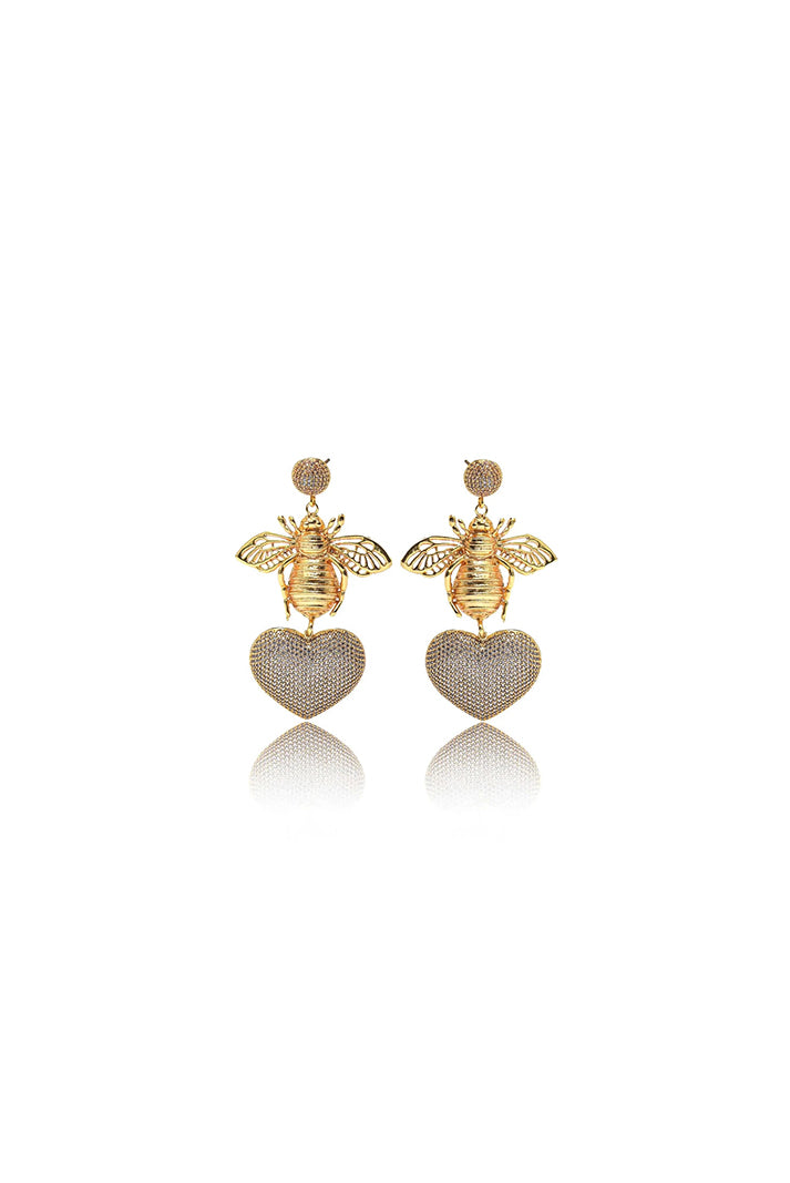 BEE WITH GOLDEN HEART EARRINGS