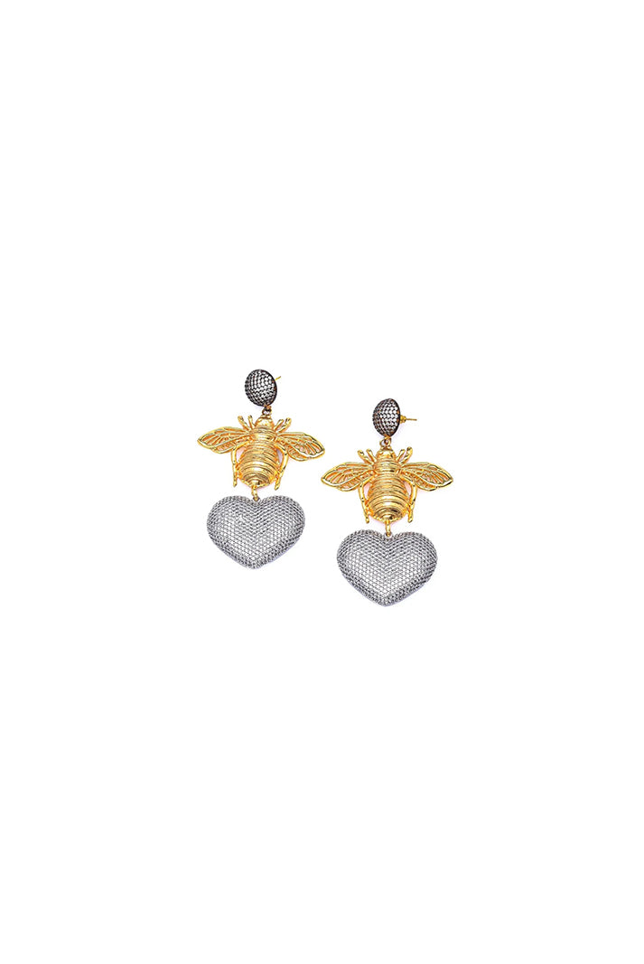 BEE WITH SILVER HEART EARRINGS