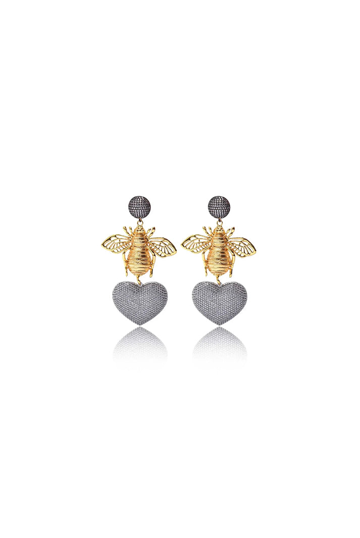 BEE WITH SILVER HEART EARRINGS